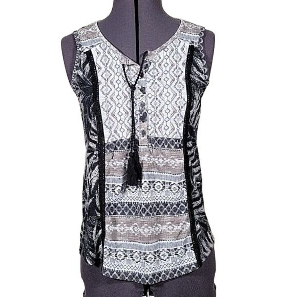 Style & Co Embroidered Tie Front Top Sz SP